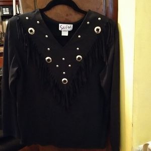 Long sleeve black Jersey knit with silver accents